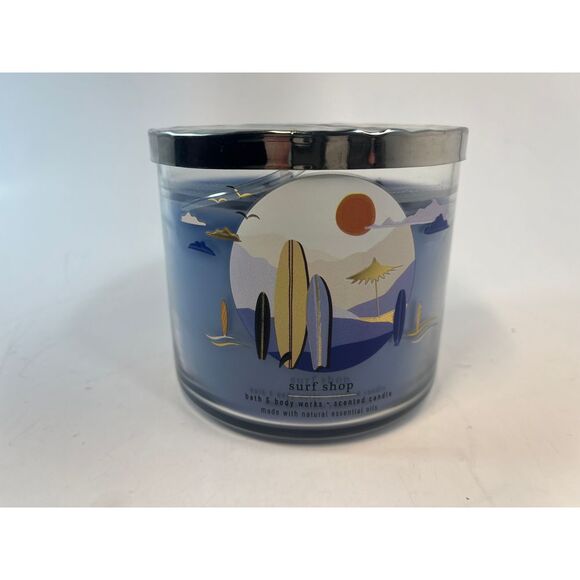 Bath & Body Works Surf Shop 3-Wick Candle Ocean Waves Summer Spruce Sage 14.5oz - Picture 1 of 7